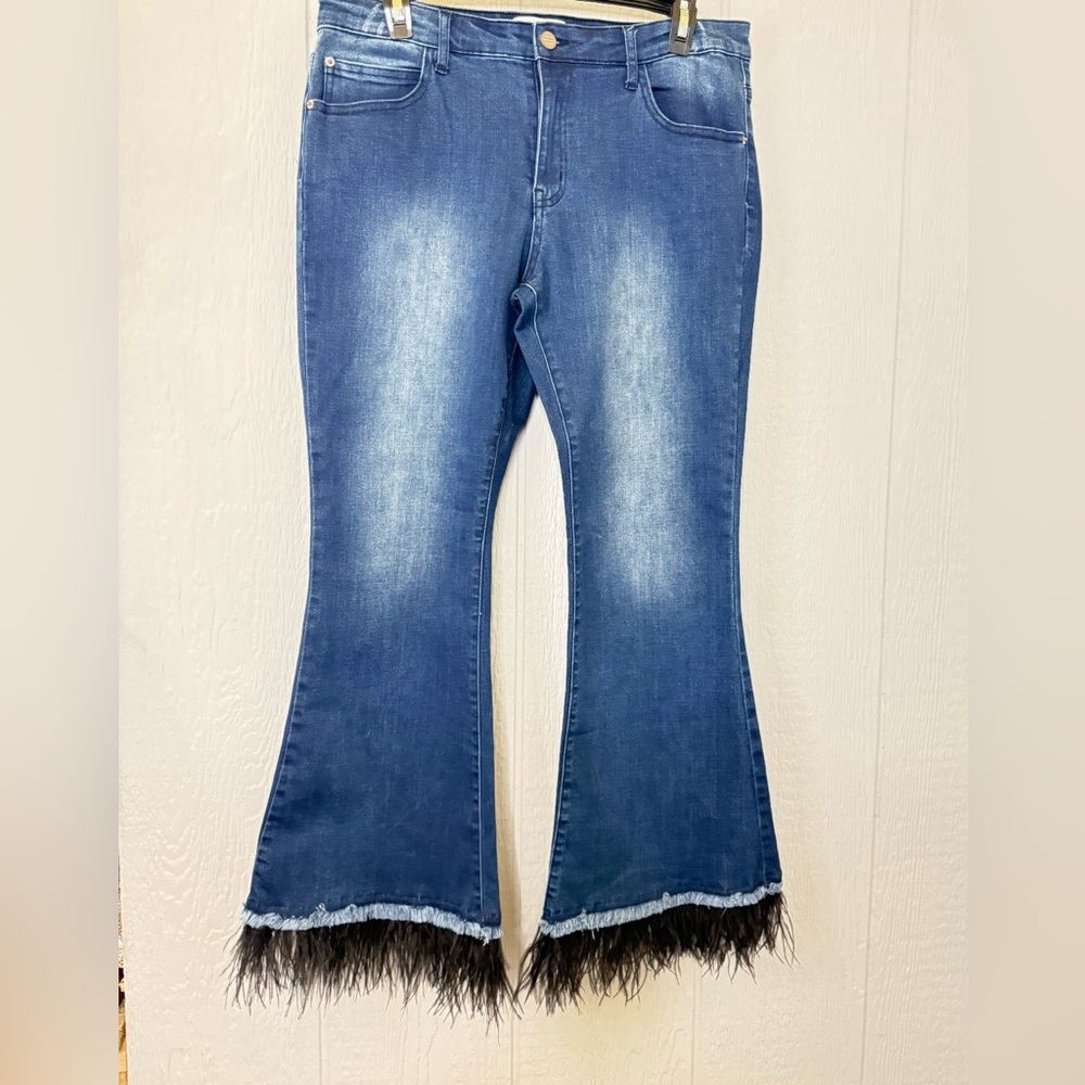 For The Republic Blue Flare Jeans with Fringe Detail - Picture 5 of 6